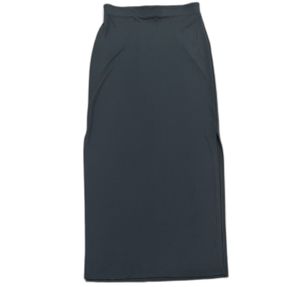 Vintage Y2K Max Studio Charcoal Green Gray Long Skirt W/ Side Slits High Waist M